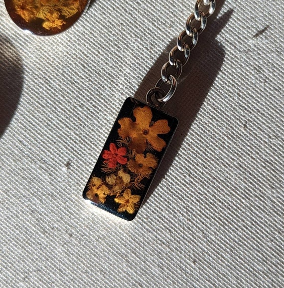 Vintage Dried Flower Resin Keychain,Sterling Silv… - image 5