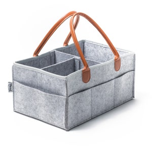 Thick Felt Storage Bin Tool Caddy Baby Basket With Interchangeable Dividers and Leather Handles by Towoah