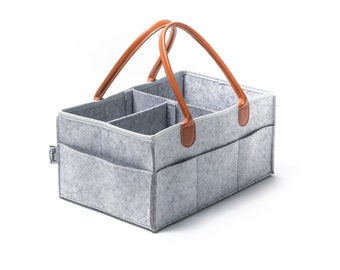 Thick Felt Storage Bin Tool Caddy Baby Basket With Interchangeable Dividers and Leather Handles by Towoah