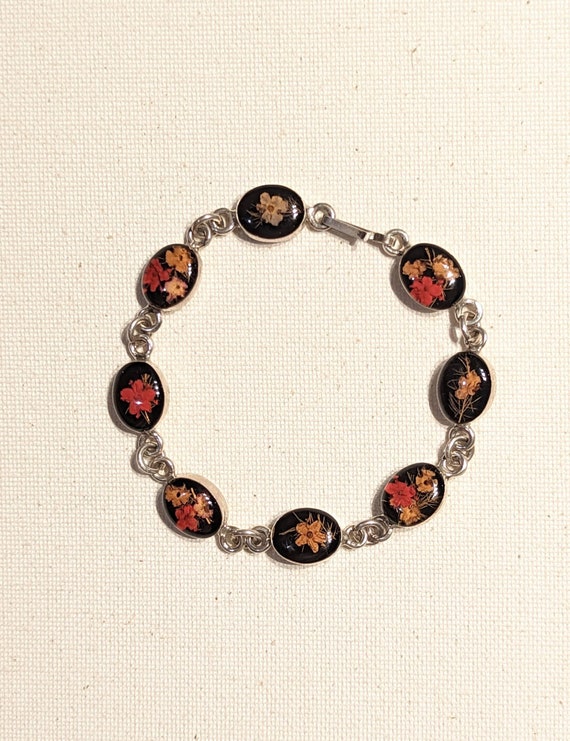 Vintage Dried Flower Bracelet,Sterling Silver Bra… - image 5