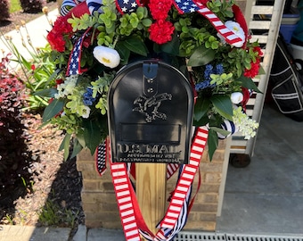 Patriotic Mailbox Swag: 4th of July Bow; patriotic florals and greenery