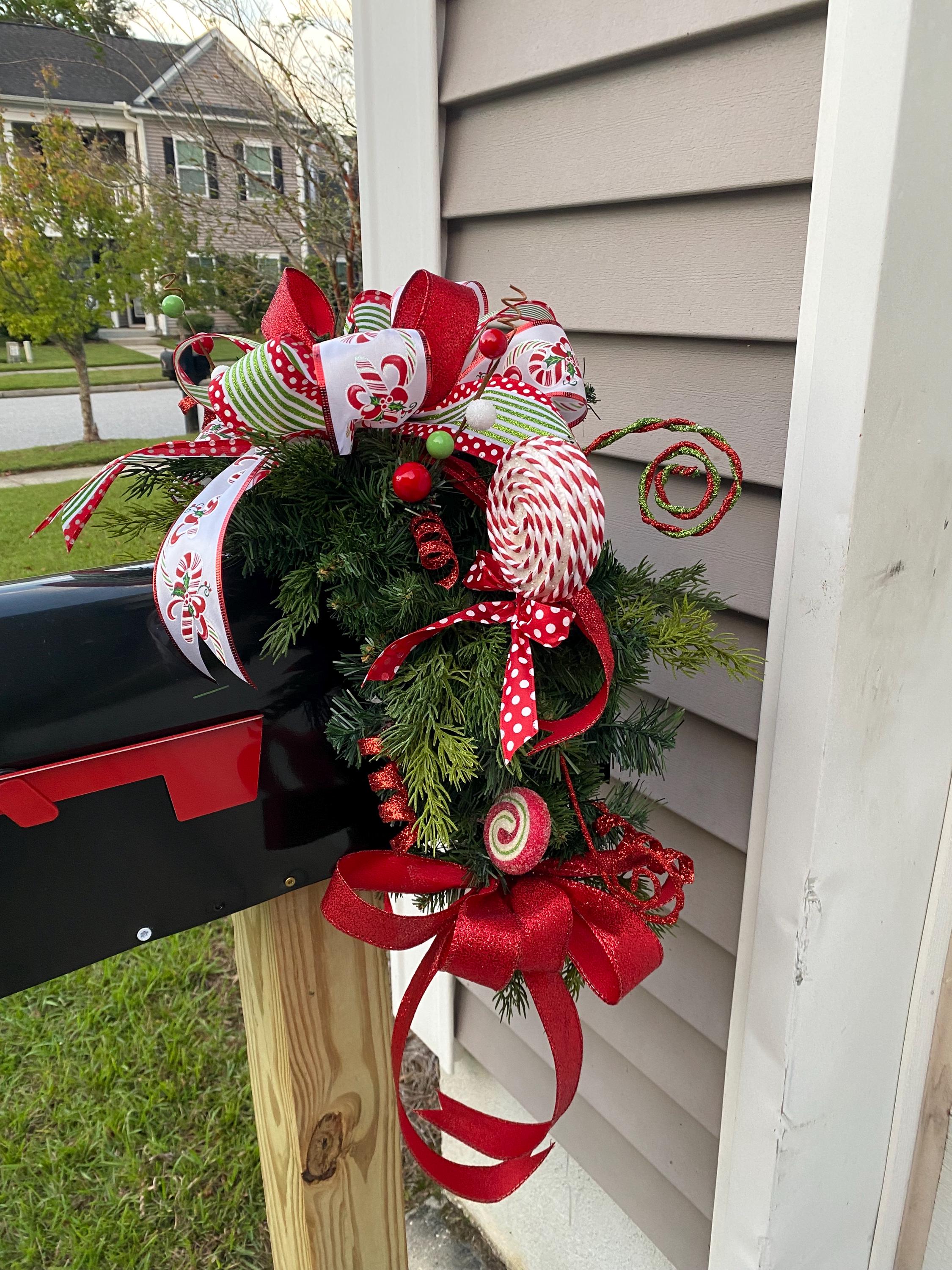 Christmas Mailbox Swag: Candy Accents, Holiday Greenery \u0026 Bow - Etsy, image size:2250x3000