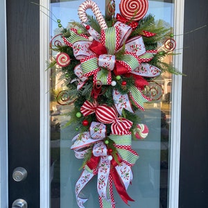 Candy Christmas wreath Swag: Holiday Front Door Decor.  Best selling Christmas wreath