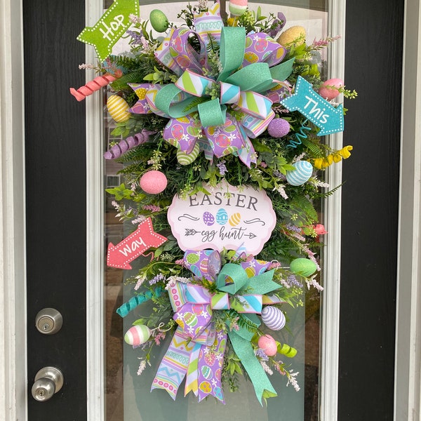 Large colorful Easter swag|easter swag wreath|outdoor swag|front door wreath swag|spring swag|Easter front door swag|indoor swag|Rare find