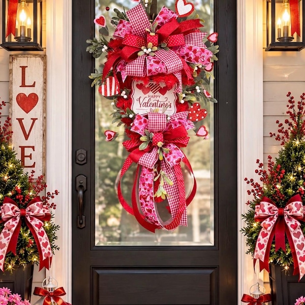 Best selling Valentine's Day wreath Swag: Red, Pink, White Heart Door Decor