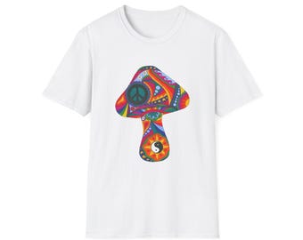 Psychedelic Mushroom T-Shirt, Unisex Tee, Hand Drawn Art, Colorful Trippy Shirt, Hippie Clothing