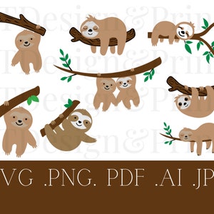 Sloth Svg, Sloth Silhouette, Cute Sloth Svg Bundle