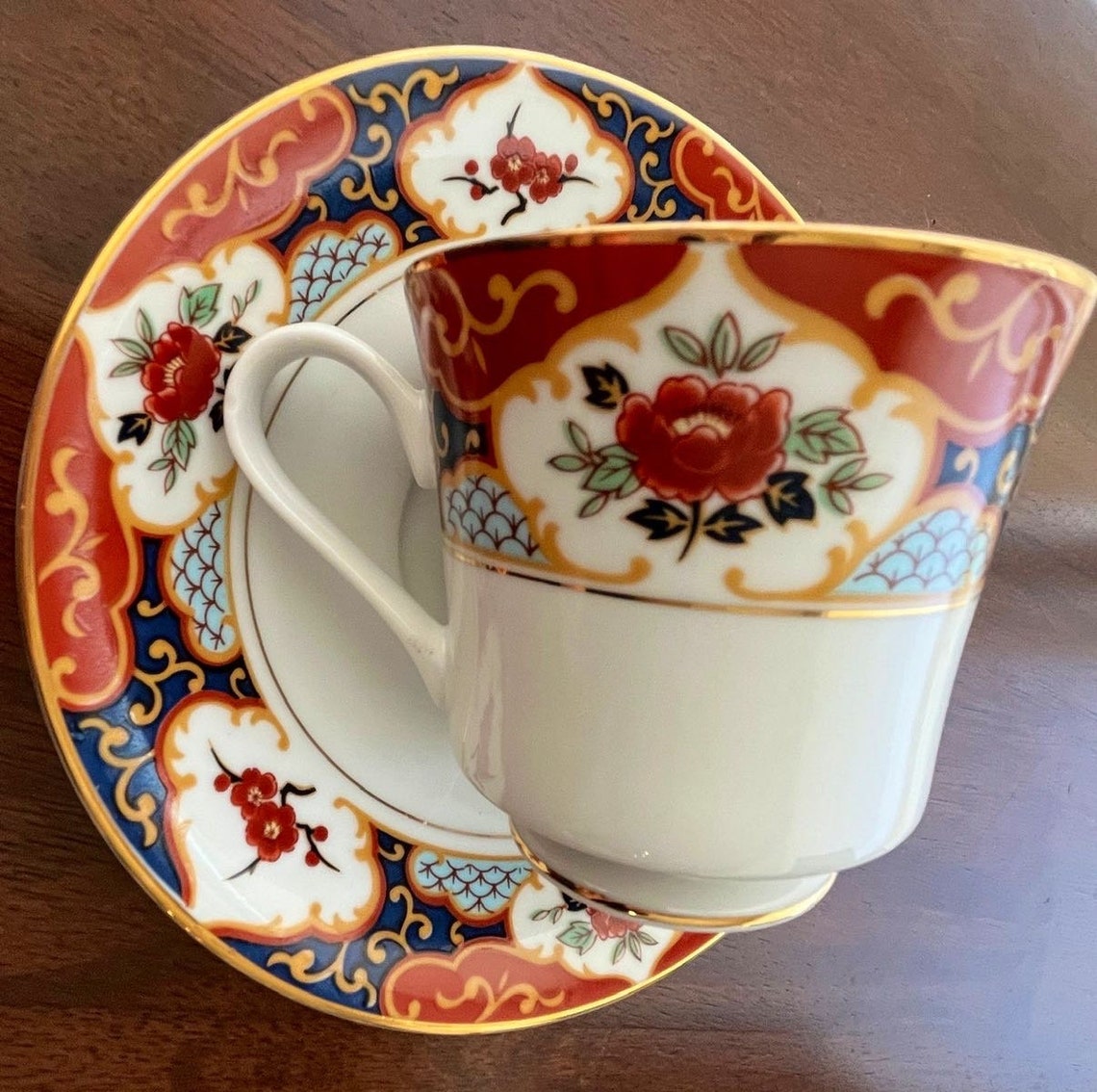 Japanese Dinnerware Set 5 Piece China Dinner and Salad Plates, Bowl, Cup and Saucer Kyoto Imari