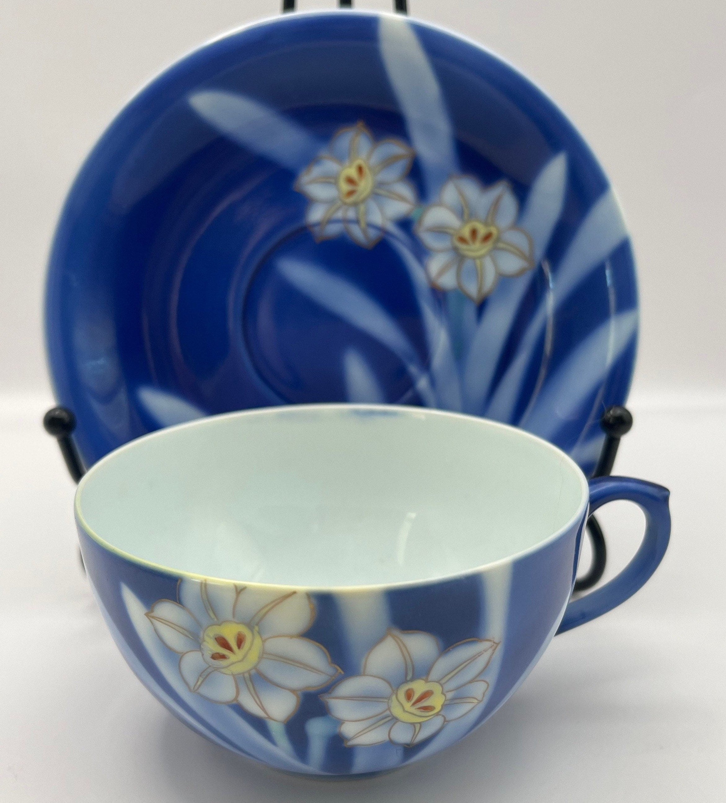 青と白の花柄スープカップ 波佐見焼 陶房青 窯元 白亜スープカップ【陶房青 AO SHOP】