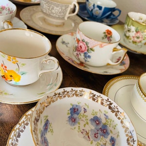 Mystery Tea Cup and Saucer Set | Mismatched Tea Cups | Porcelain Teacups | Fine China Tea Cup | Bridal Shower Favors | Vintage Tea Set