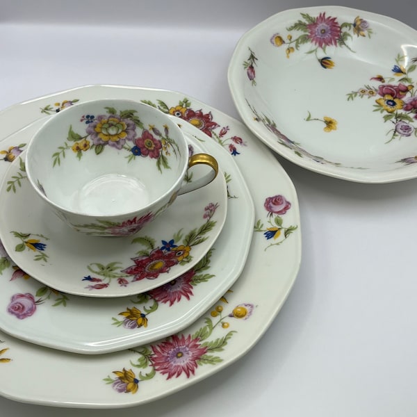 Haviland Limoges 5 Piece Set Persian Garden Lunch Style | 1920s Tableware Fine China | Wedding Present or Housewarming Gift | Antique Dishes