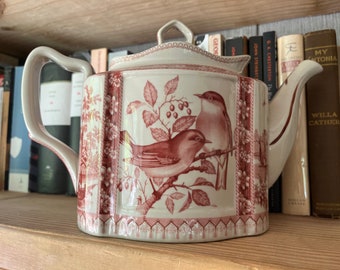 Burton & Burton Vintage Toile Red Bird China Teapot