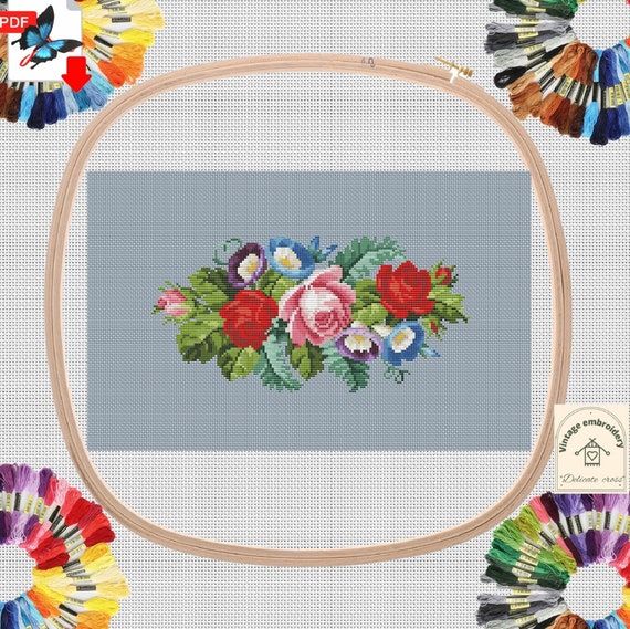 Cross Stitch Pattern Flowers/ Bouquet With Roses/ Embroidery Etsy