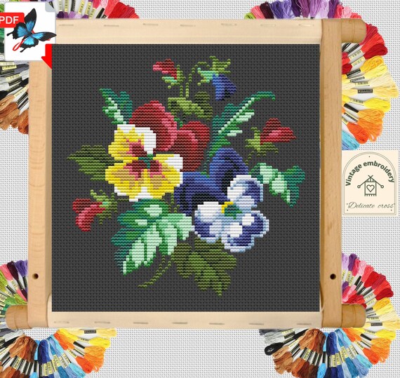 Violet 2 Cross Stitch Pattern Blue Violets Vintage Etsy