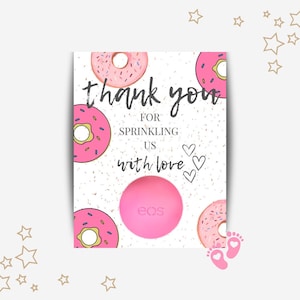 eos Baby Shower Favors, eos Lip Balm Holder, eos Holder, eos Baby Shower Card Holder, Pink Donut Theme Printable Template