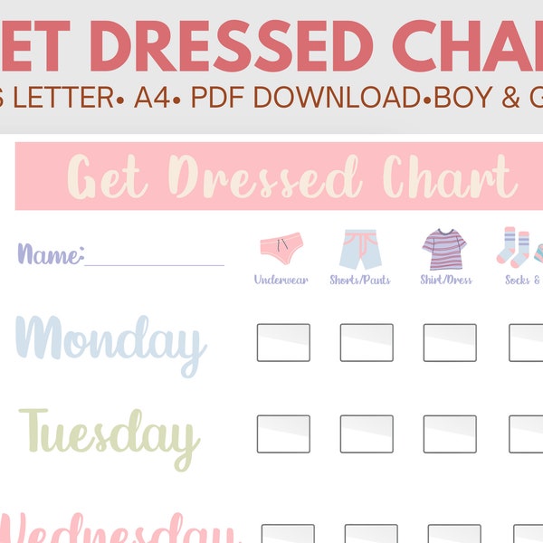 Get Dressed Chart, Steps to Get Dressed, Toddler, Young Child, Girl, Boy, Download, Printable