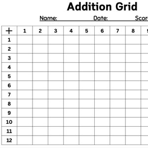 20 Addition Worksheets, Adding Numbers 1 to 12, Printable, Digital Download.