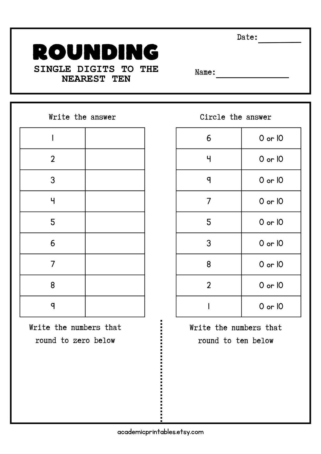 10 Rounding Math Worksheets, Numbers 1 to 1000, Printable, Digital ...