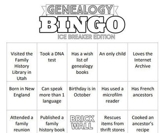 Genealogy Bingo: Ice Breaker Edition