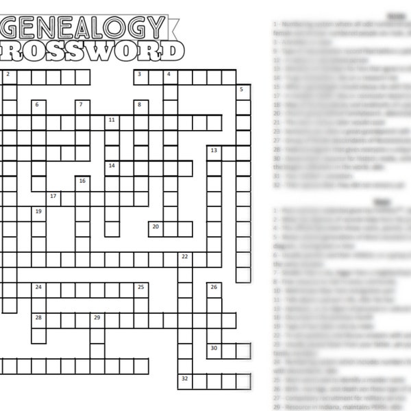Genealogy Crossword Puzzle