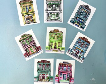 ACEO Limited Edition Prints, Watercolour Ink, Signed by Artist Lai Zhiwei | Singapore Peranakan Heritage Shophouses at Joo Chiat