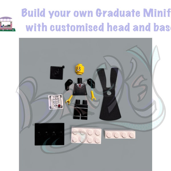 Minifigure personalizzata per laureato con personalizzazione della testa e della base / regalo / decorazione / mini figura / master / scapolo / festa