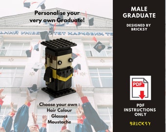 Him Graduate Blockhead PDF Download (No Bricks) | Customised | Gift | Decoration | mini figure | masters | bachelors | party
