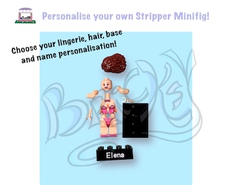 Stripper Minifig with lingerie, hair, base and name personalisation | Gift | Kinky | Adult | Girlfriend | Boyfriend | lover | Swinger