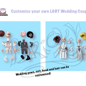 LGBTQ Wedding Couple Custom Minifigure with head, hair customisation |Wedding Favour |Cake Topper |Anniversary Present |Decor |OSF