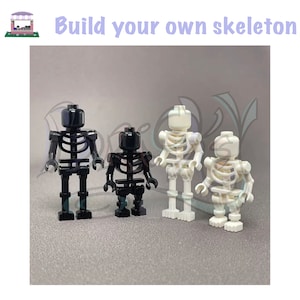 Build your own minifig skeleton - Perfect as a Halloween Trick or Treat favour or gift. Comes in white or black. Extra parts are available.