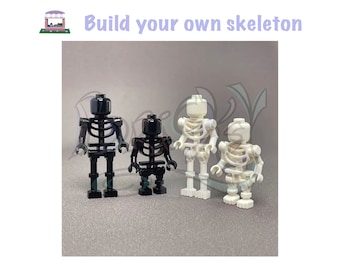 Build your own minifig skeleton - Perfect as a Halloween Trick or Treat favour or gift. Comes in white or black. Extra parts are available.
