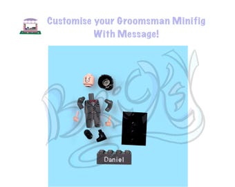 Groomsman Custom Minifigure with head, hair and message customisation | Wedding Favour | Cake Topper |Anniversary | Thank you Gift