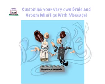 Wedding Couple Custom Minifigure with head, hair and message customisation | Bride & Groom | Wedding Favour | Cake Topper |Anniversary | OSF