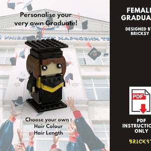 Her Graduate Blockhead PDF Download (No Bricks) | Customised | Gift | Decoration | mini figure | masters | bachelors | party