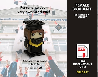 Her Graduate Blockhead PDF Download (No Bricks) | Customised | Gift | Decoration | mini figure | masters | bachelors | party