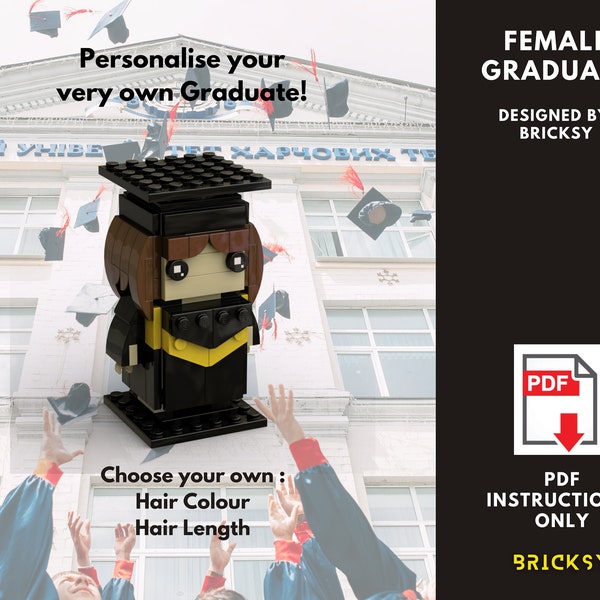 Her Graduate Blockhead PDF Download (No Bricks) | Customised | Gift | Decoration | mini figure | masters | bachelors | party