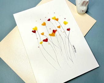 Heart flower watercolour original hand painted Postcard | Every card will look slightly different | 300gsm | a6