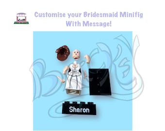 Bridesmaid Custom Minifigure with head, hair and message customisation | Wedding Favour | Cake Topper |Anniversary | Thank you Gift