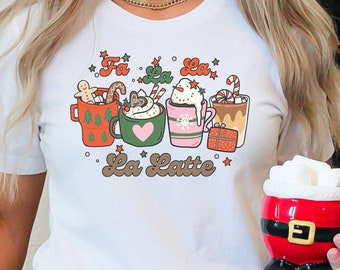 Fa La La La Latte Natal Café Transparente PNG Download Digital, Suéter Amante de Café, Camiseta, Design de Moletom, Download de Cartão de Natal