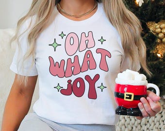 Oh What Joy, Cute Retro Style Christmas PNG Graphic, Transparente, Para camisetas, Suéteres, Moletons, Cartões, Canecas