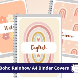 Boho Rainbow Binder Covers, Boho Editable Template, Boho Neutral Classroom Decor, A4 Display Binders, Boho Rainbow Templates for School