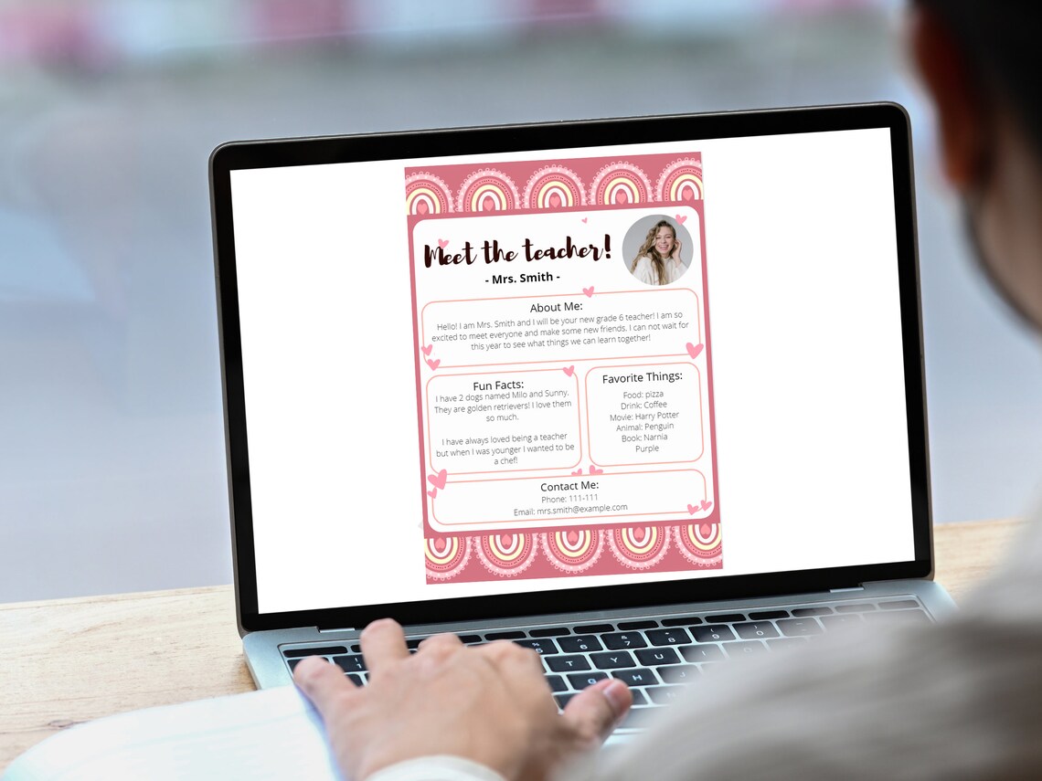 Boho Rainbow Meet the Teacher Template, Editable Back to School Teacher ...