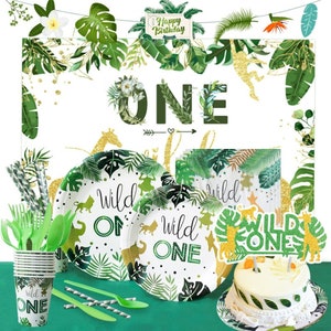 Jungle Animal Party Tableware Birthday Decoration Disposable Dinnerware Wild One Kids Baby Shower Jungle Safari Party Decor Supplies