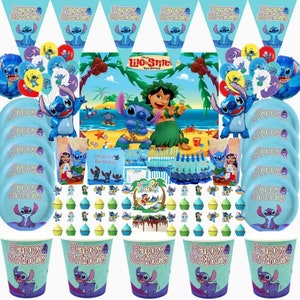Lilo Stitch Birthday Decorations Disposable Party Tableware Paper Plates Dinnerware Banner Tablecloth Balloon Boy Kids Adult Party Supplies