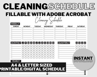 Editable Cleaning Schedule | Weekly, Monthly, Yearly Planner and Checklist | House Chore List | Digital | Printable