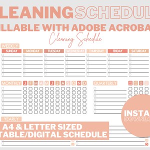 Bearbeitbarer Reinigungsplan | Wochen-, Monats-, Jahresplaner und Checkliste | Hausarbeit Liste | Digital | Druckbar