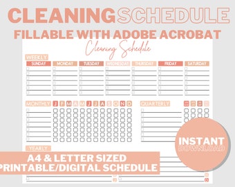 Editable Cleaning Schedule | Weekly, Monthly, Yearly Planner and Checklist | House Chore List | Digital | Printable