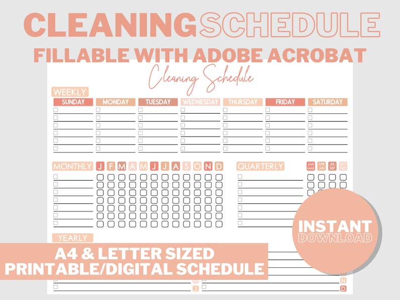 Editable Cleaning Schedule Weekly, Monthly, Yearly Planner and