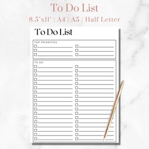 Minimalist To Do List Printable: Simple ADHD-Friendly Task List Templates, A4/A5/Letter Sizes - Digital Download