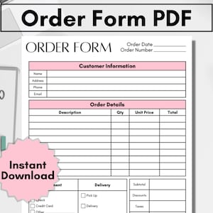 Custom Order Form Template for Small Business - Purchase Tracker and Order PDF Printable, Easy to Use & Editable